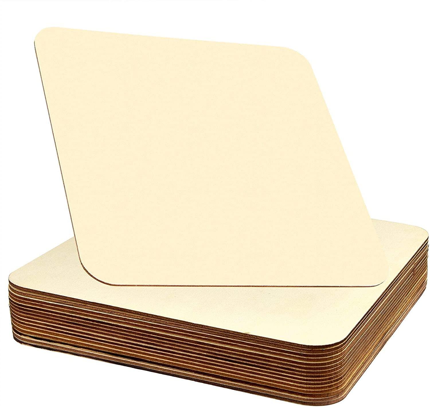 Haoser 20 Pieces 6 Inches Unfinished Wood Pieces Square Blank Round Corners Wooden Sheets for DIY Arts Craft Project - Haoser